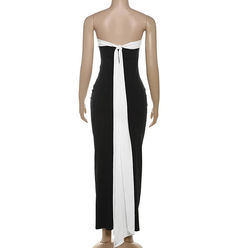 Bows Contrast Color Ribbon Long Dress