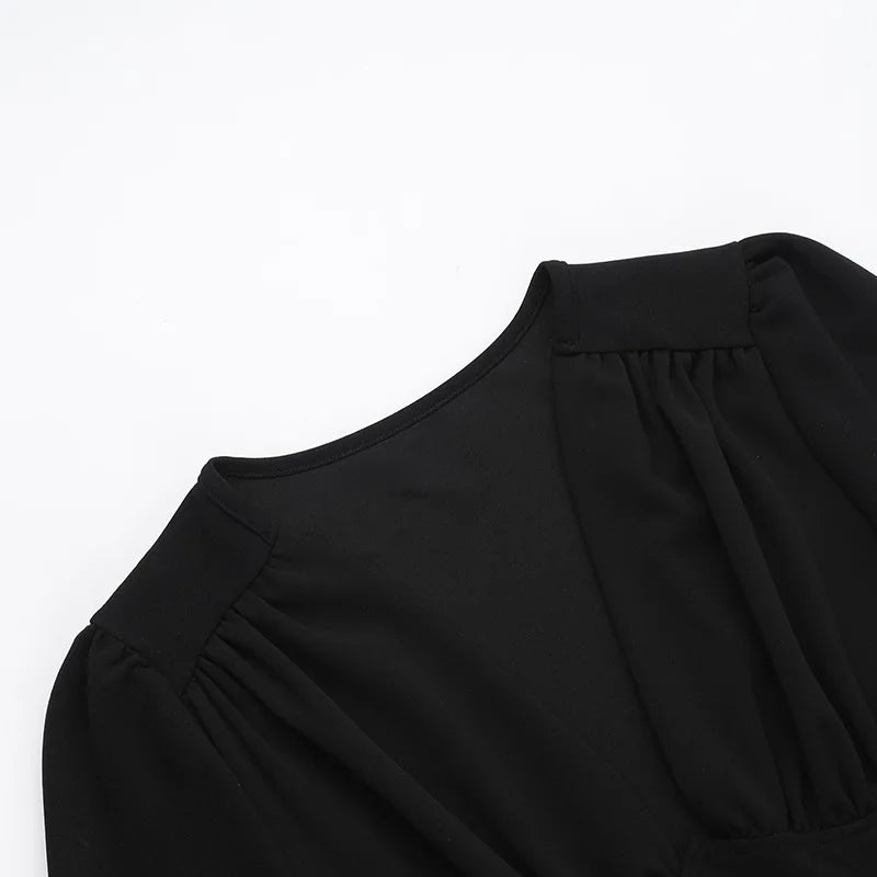 Plunging V-Neck Puff Sleeve Tiered Ruffle Mini Dress