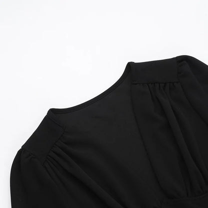 Plunging V-Neck Puff Sleeve Tiered Ruffle Mini Dress