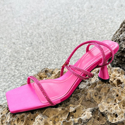 Summer Crystal Rhinestone High Heel Ankle Strap Sandals for Women