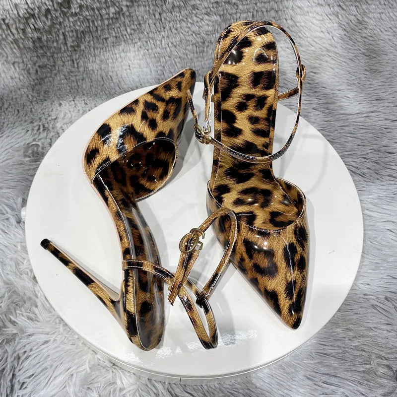 Leopard Print Pointy Toe Backless High Heel Shoes for Summer