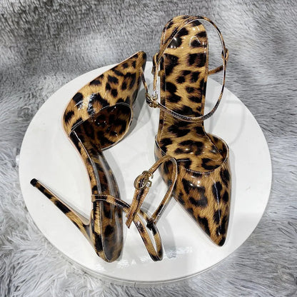 Leopard Print Pointy Toe Backless High Heel Shoes for Summer