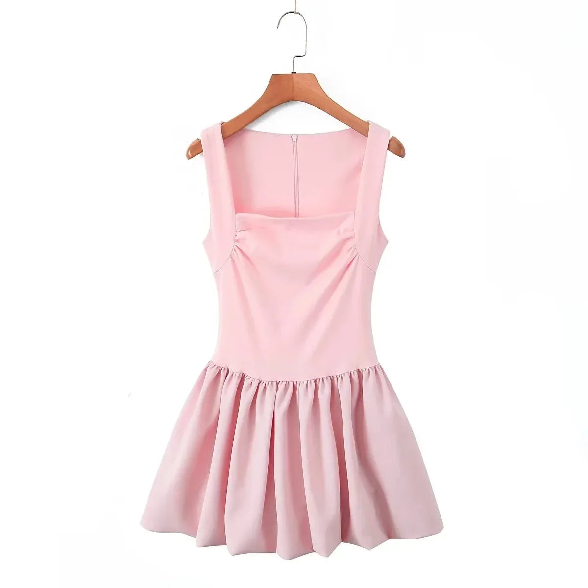 Square Neck Ruched Bodice Bubble Hem Mini Dress