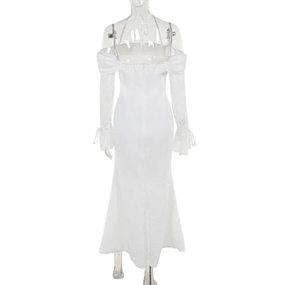 Polka Jacquard Long Flare Sleeves Midi Dress