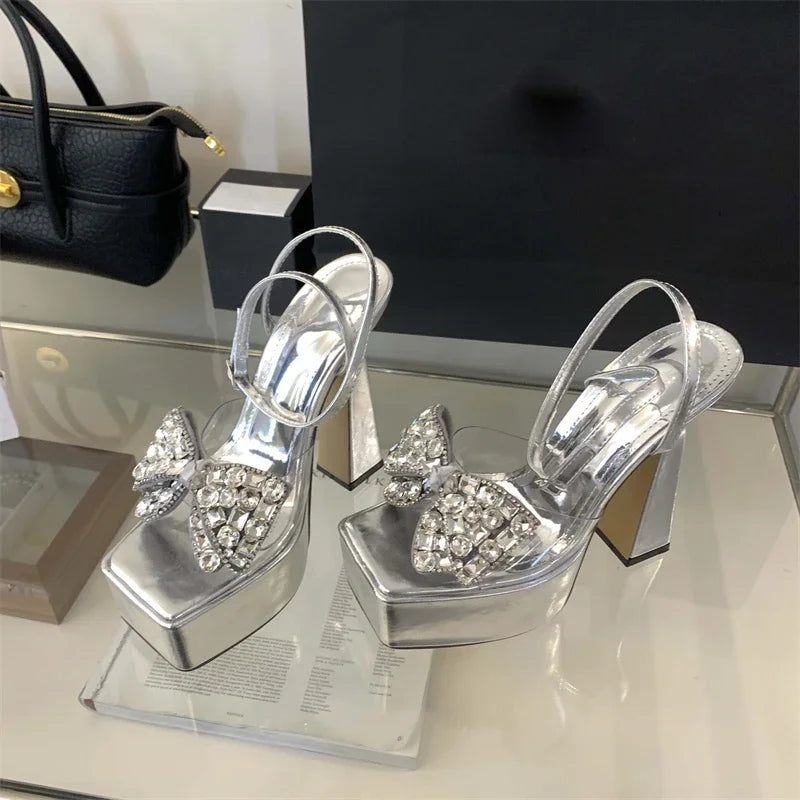 PVC Transparent Butterfly-knot Open Toe Women Sandals for Summer Fashion