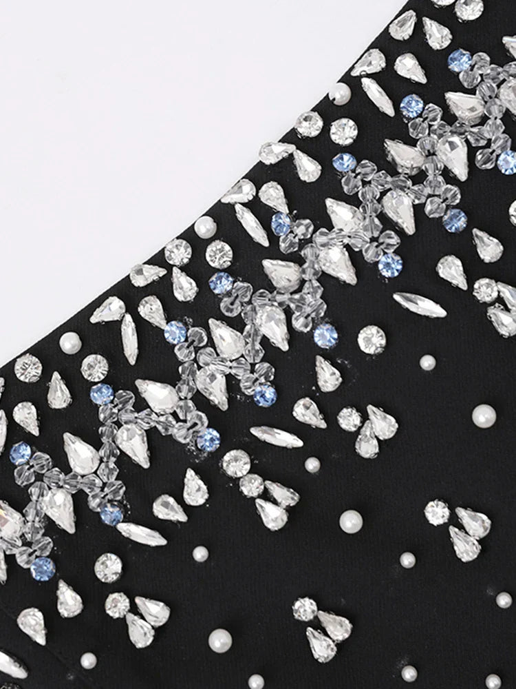 Diamonds Black Crystal Pearl Mini | Midi Dress