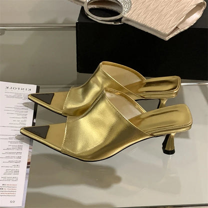 Summer Pointed Peep Toe Slide Slippers Women Thin Low Heels