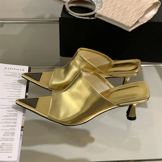 Summer Pointed Peep Toe Slide Slippers Women Thin Low Heels
