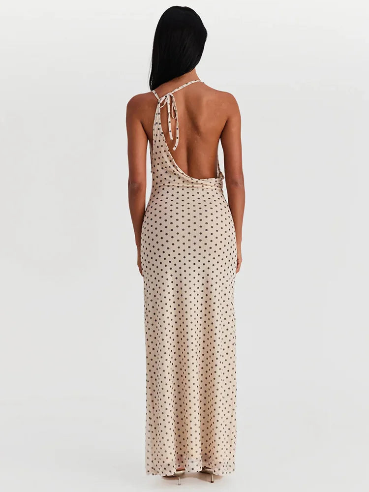 Spaghetti Strap Polka Dot Irregular V Neck Vacation Dress