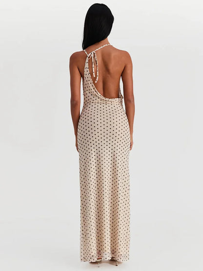 Spaghetti Strap Polka Dot Irregular V Neck Vacation Dress