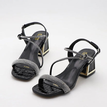 Women's Rhinestone Sandals with 6CM Heel, Large Size