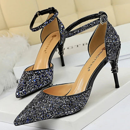 Sequin Wedding Pumps with Metal Decoration - 7.5cm Stilettos