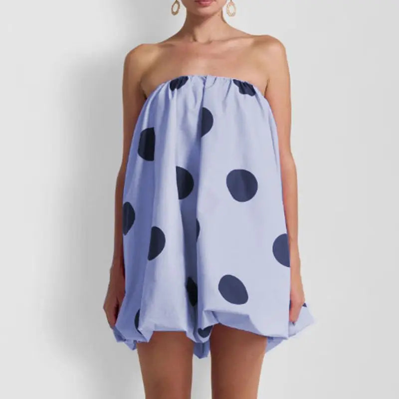 | Polka Dot Strapless Bubble Mini Dress