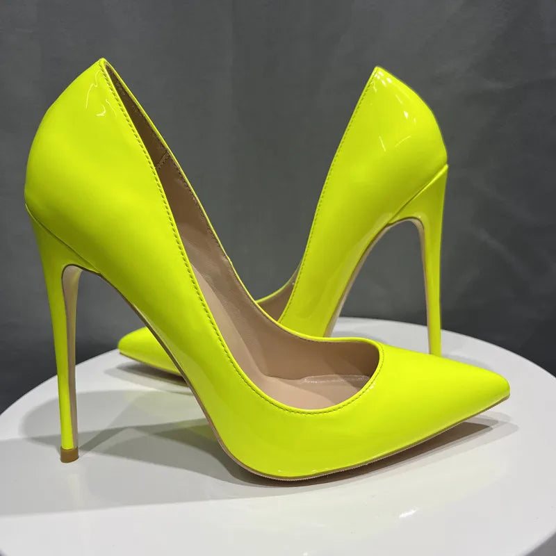 Green Patent Pointy Toe High Heels for Elegant Women