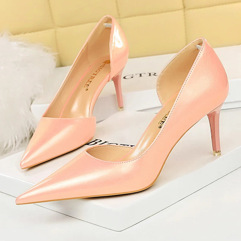 Sexy Pu Leather Kitten Heels Party Shoes for Women