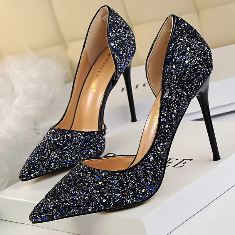 Sequin Champagne Stiletto High Heels Wedding Pumps for Women