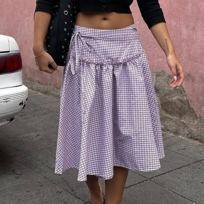 Plaid Tiered Ruffle A-line Skirt