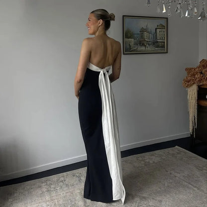 Bows Contrast Color Ribbon Long Dress