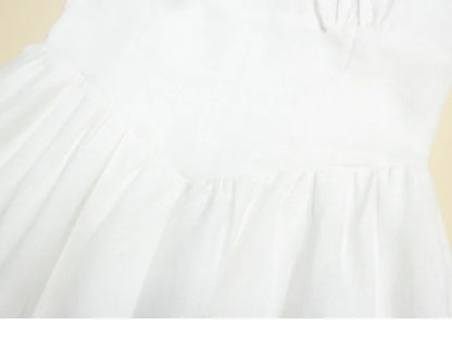 Floral Print Linen Square Collar Lace Up Mid Length Dress