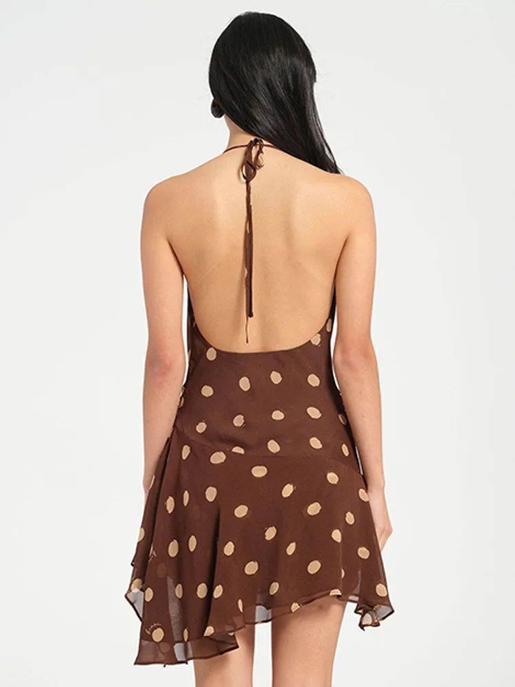 Polka Dot Halter Chiffon Mini Dress