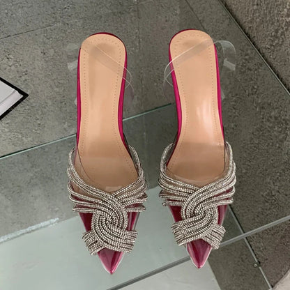 Crystal Clear Pointed Toe High Heel Slingback Sandals