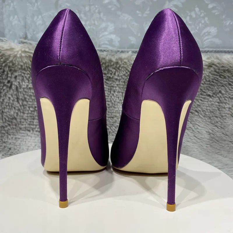 Purple Satin Silk Women Pointy Toe High Heel Wedding Bridal Shoes