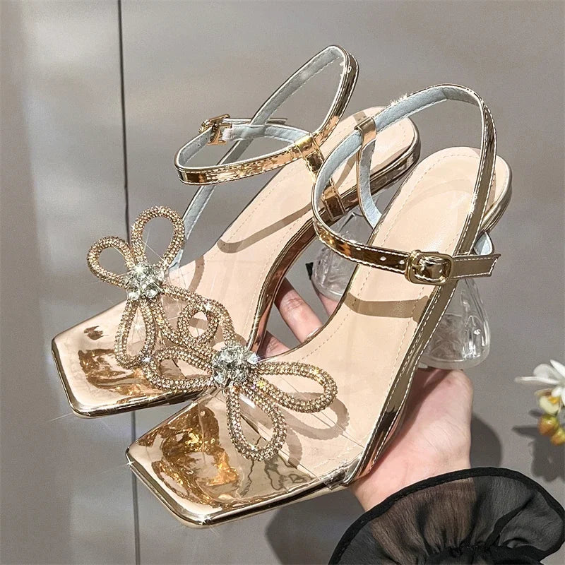 Butterfly-knot Buckle Strap Square Toe Sandals for Women