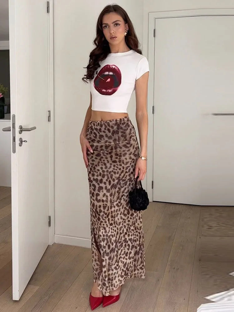 Print Satin Slip Maxi Skirt