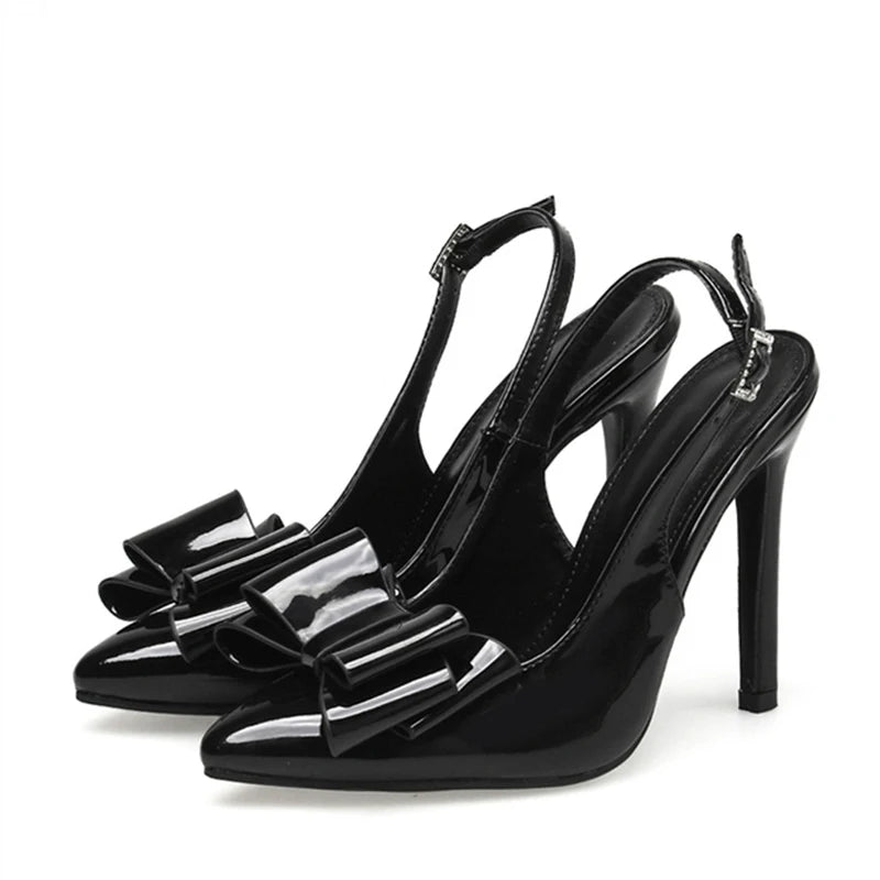 Blue Leather Bowknot Pointed Toe Stiletto High Heels for Women
