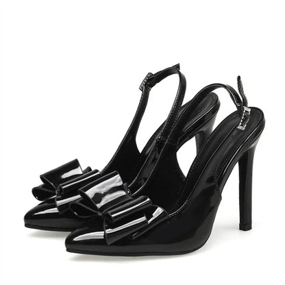 Blue Leather Bowknot Pointed Toe Stiletto High Heels for Women
