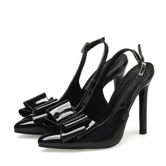 Blue Leather Bowknot Pointed Toe Stiletto High Heels for Women