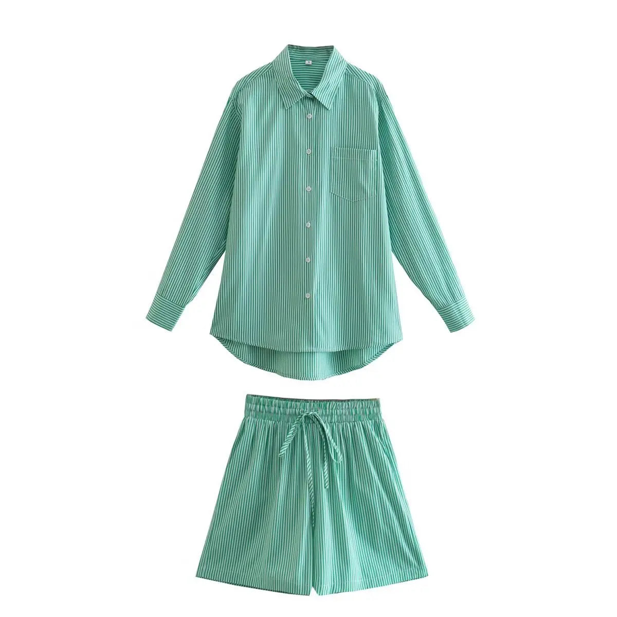 Drawstring Short Pants Sets 2024 New Summer Long Sleeve Pocket Irregular Blouse+Shorts Outfits Streetwear Casual Two-piece Set