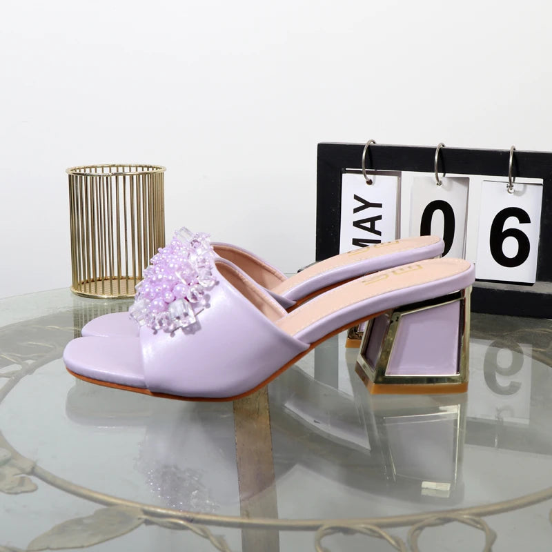 Summer rhinestone beads high heel sandals for women