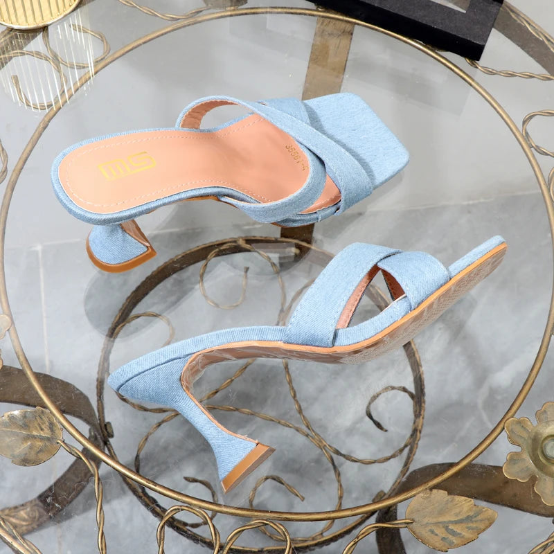 Autumn high-heeled open-toe slippers with horseshoe heels and sandals