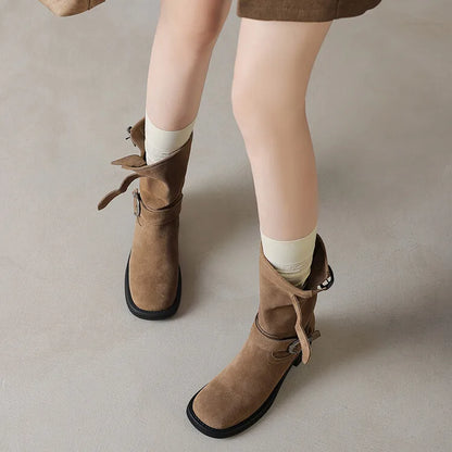| Suede Buckle Boots in Black