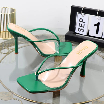Luxury Transparent Stiletto Flip Flops Clip Toe Sandals 9CM Black Temptation Outdoor Slippers