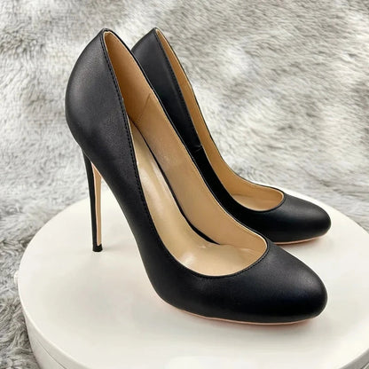 Black Matte Women Sexy Cute Round Toe High Heels - 10cm or 12cm