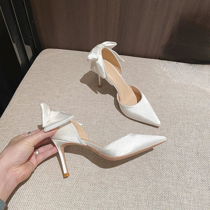 Solid Color Stiletto Bow Hollow Women's Wedding Shoes