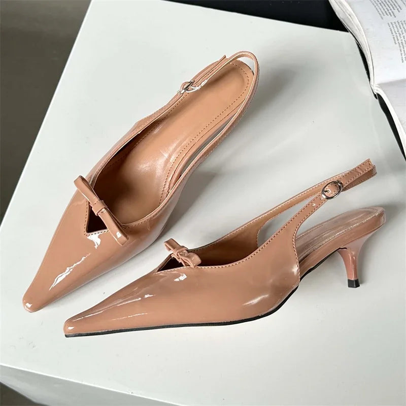 Butterfly-knot Pointed Toe Women Pumps and High Quality Shallow Slingbacks Sandals