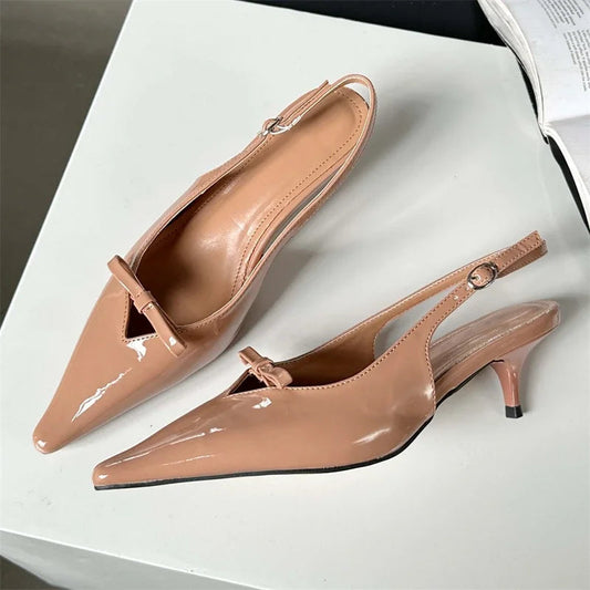 Butterfly-knot Pointed Toe Women Pumps and High Quality Shallow Slingbacks Sandals
