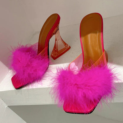 Pink Feather Transparent High Heels for the New Woman