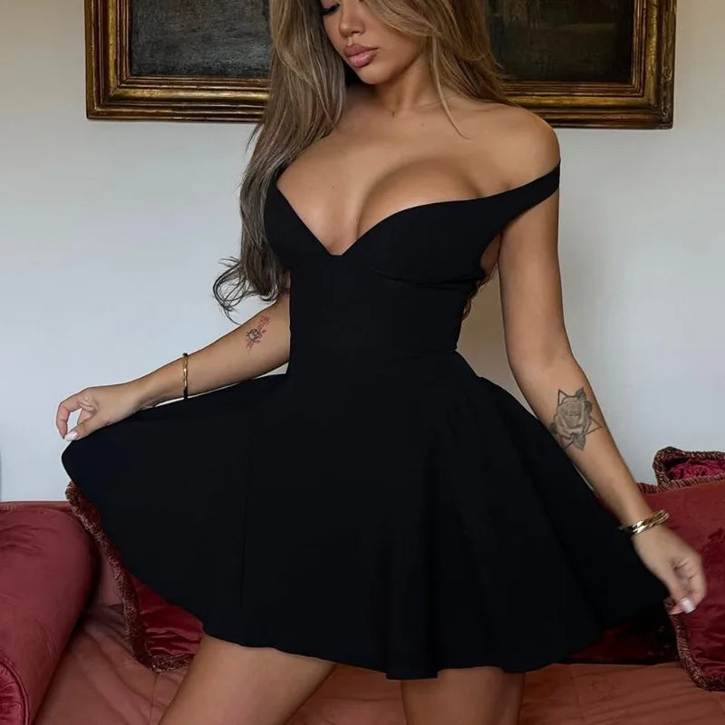 V Neck Backless Solid Sleeveless Mini Dress