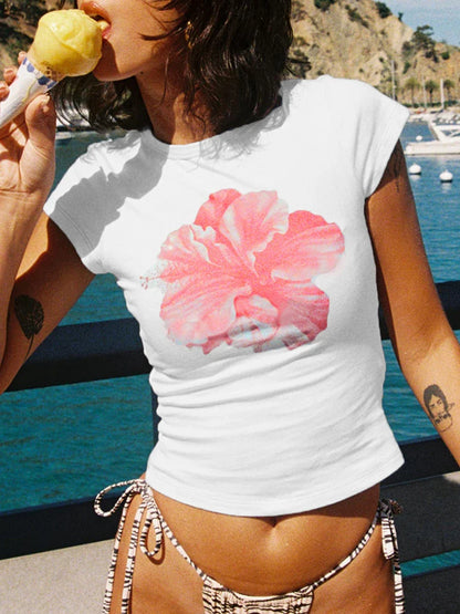 Floral Cap Sleeve Crop Baby T-shirt