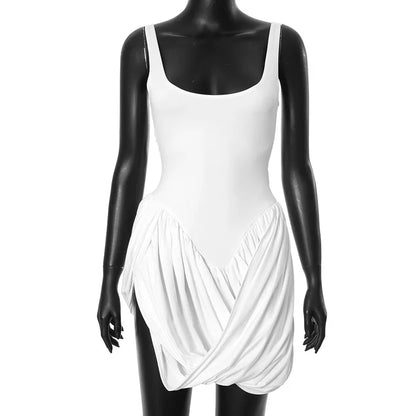 Scoop Neck Sleeveless Draped Bubble-Hem Mini Dress
