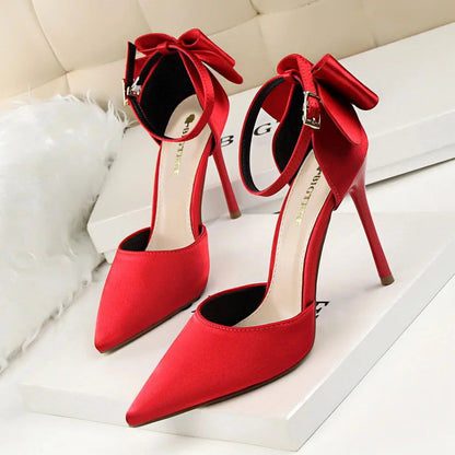 Korean Style Pipanus High Heels Satin Sandals with Bows Women's Shoes