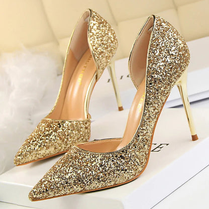 Sequin Champagne Stiletto High Heels Wedding Pumps for Women