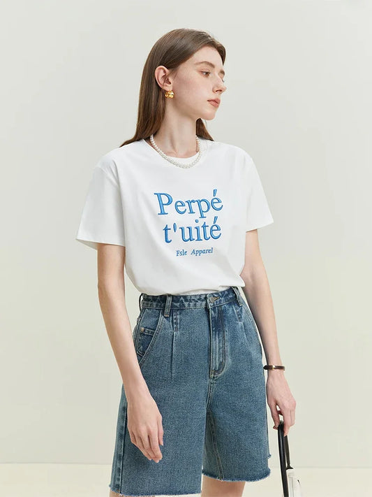 Cool Letter Embroidery Loose T-shirt
