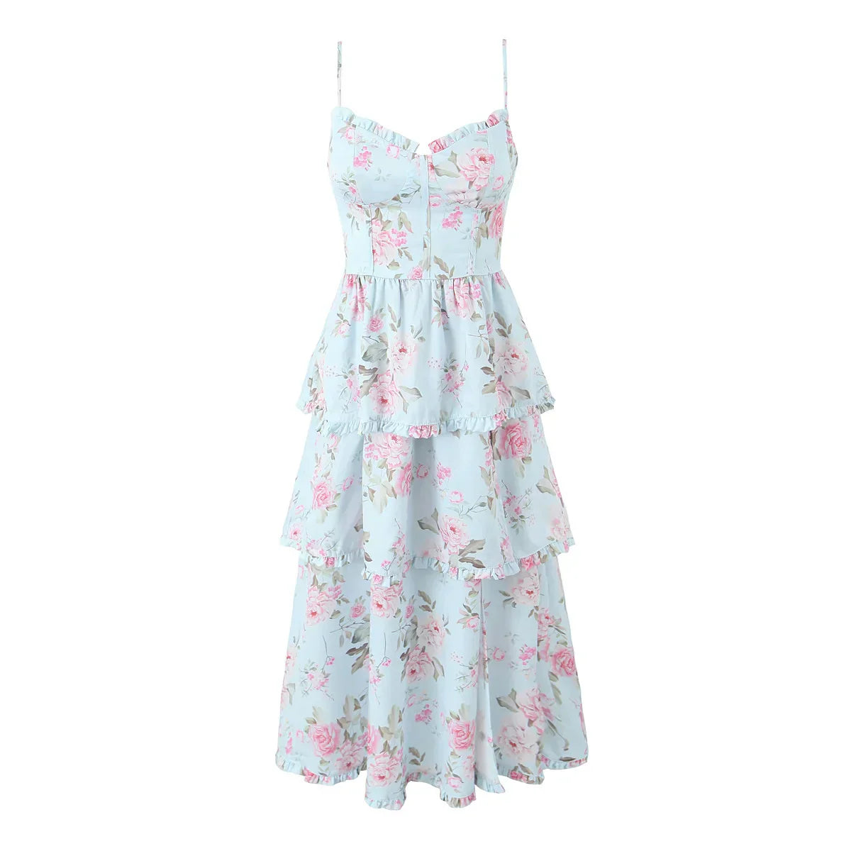 Print Cross Lacing up Back Slit Midi Dress