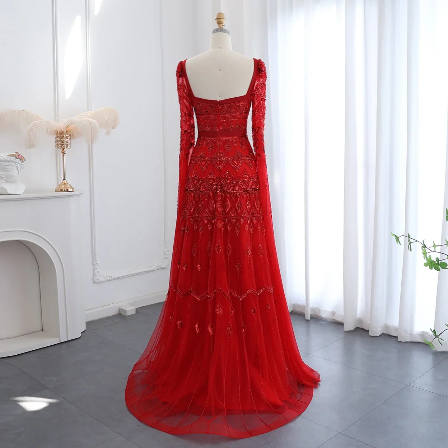 Crystal Beading Evening Dress with Cape Sleeve Customized