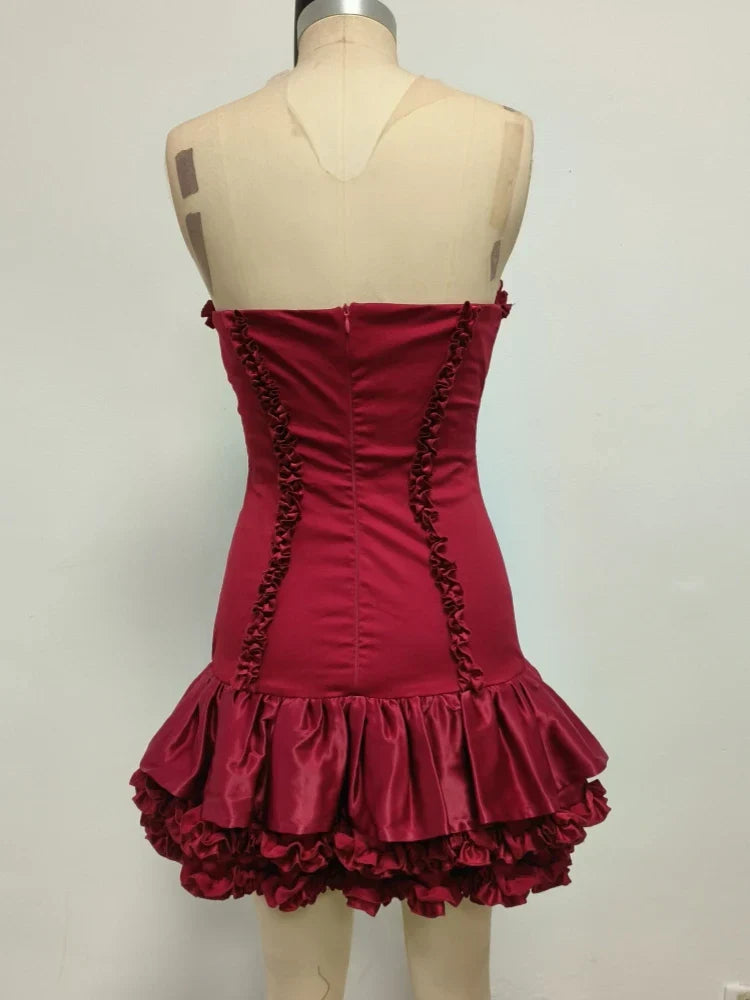 Red Ruffles Strapless Mini Dress
